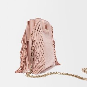 Small Maje Iconic M Bag Blush Crossbody Bag with Fringe and Chain